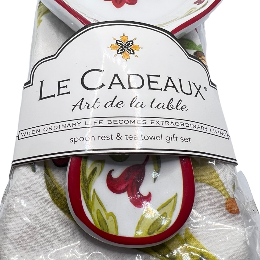 Le Cadeaux Art de La Table Vischio Melamine Spoon Rest & Tea Towel Set Floral - Picture 4 of 10